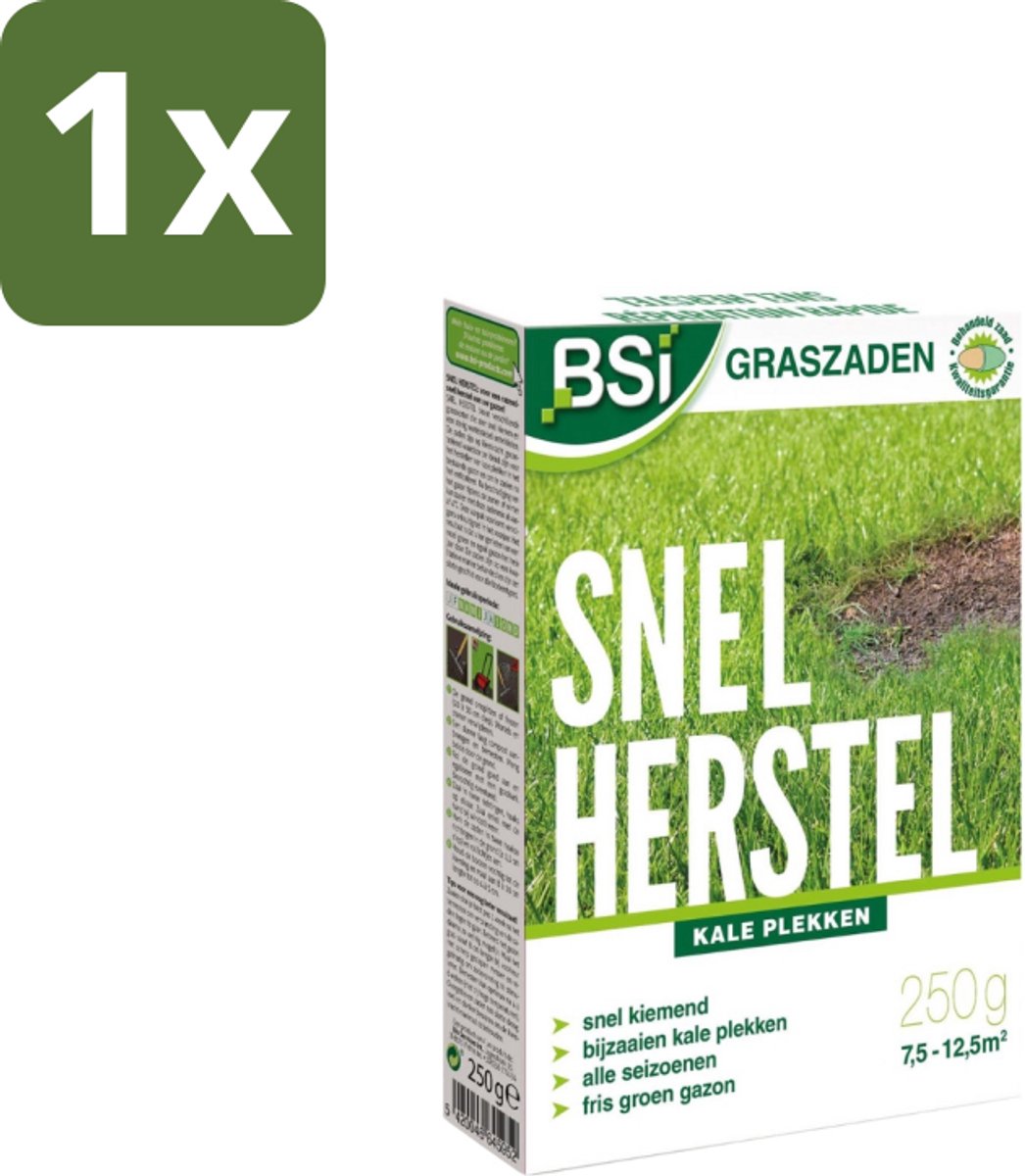 1 x BSI – Graszaad – Snel Herstel – Dicht & Sterk Gazon – 250 g - Kale Plekken Gazon Herstellen - Gras Zaaien Na Verticuteren - Snel Kiemend Graszaad - Gazon Herstellen Na Schade
