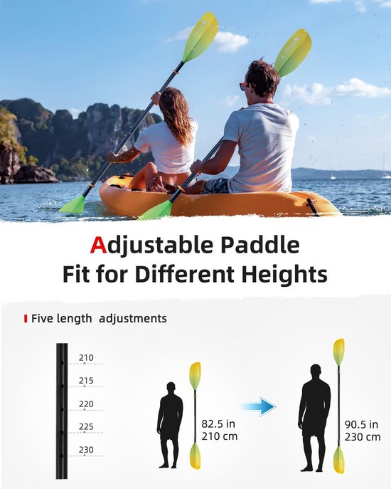 Kayak Paddle - Dubbele Peddel - Watersport - Verstelbaar 210-230cm - 3 Delen - Meerdere Kleuren — afbeelding 4