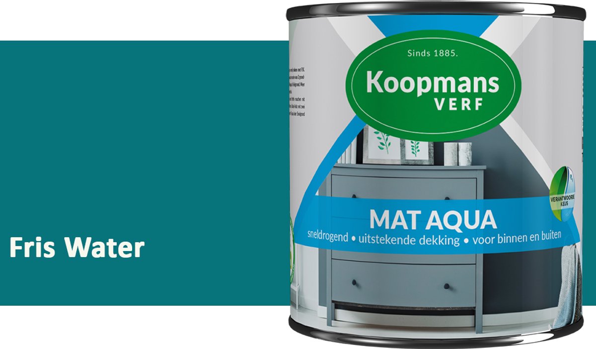Koopmans Mat Aqua – Matte Lakverf – Streeploze Verf – Voor Deuren, Kozijnen & Meubels – Fris Water – 750 ml