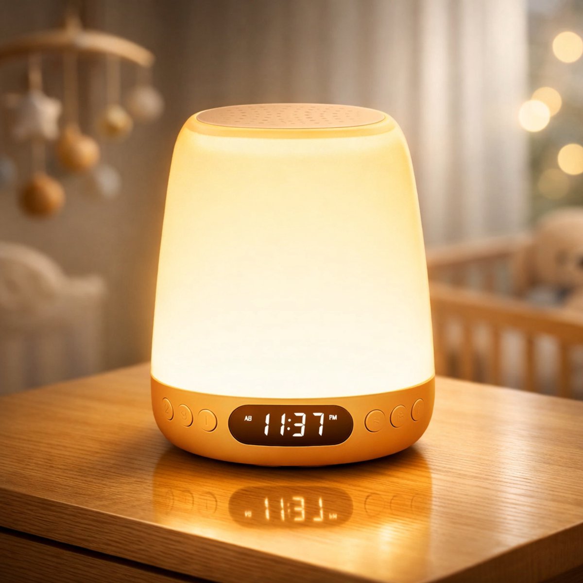 Sercano Slimme Slaaptrainer – RGB Nachtlampje met Bluetooth Speaker – Witte Ruis & 14 Geluiden – Wekker met App – 7 Kleuren – Touch Control – 3000 mAh