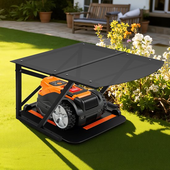 Garage voor robotmaaier met metalen frame en polycarbonaat dak, weersbestendig, stevig, 69x67x41 cm