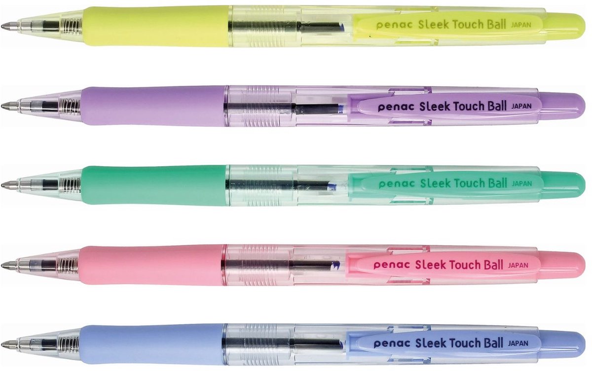 Penac Sleek Touch - Balpen - 1.0 mm - 5 kleuren - Blauwe inkt - 5 pack