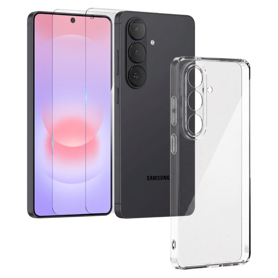 Samsung A37/A36 Transparant Anti Shock Hoesje met 2x Screenprotector en Beschermglas, Schokbestendig