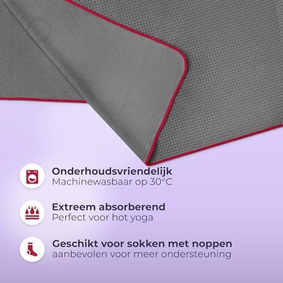 Hygiënisch yoga handdoek - hot yoga towel met antislip noppen - onderlaag voor yoga mat [ 185 x 63 cm ] — afbeelding 4