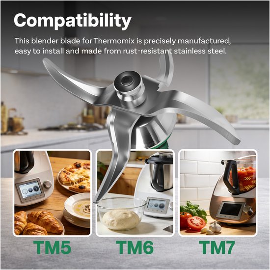 Vervangend Mes RVS Geschikt voor Thermomix TM7, TM6 & TM5 van MMOBIEL - Vervangend Mixmes voor Soepen, Smoothies, Deeg & Meer - Gelijkmatige Resultaten - Voor Thermomix Keukenmachines — afbeelding 4