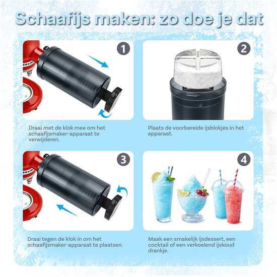 IJsschaaf Opzetstuk voor KitchenAid 4,5-5 Quart Tilt-Head Stand Mixers van MMOBIEL - IJsmaker met Instelbare Schaafstand en 8 Herbruikbare IJsvormen - Voor Shaved Ice Desserts & Koude Dranken van Merkloos — afbeelding 3