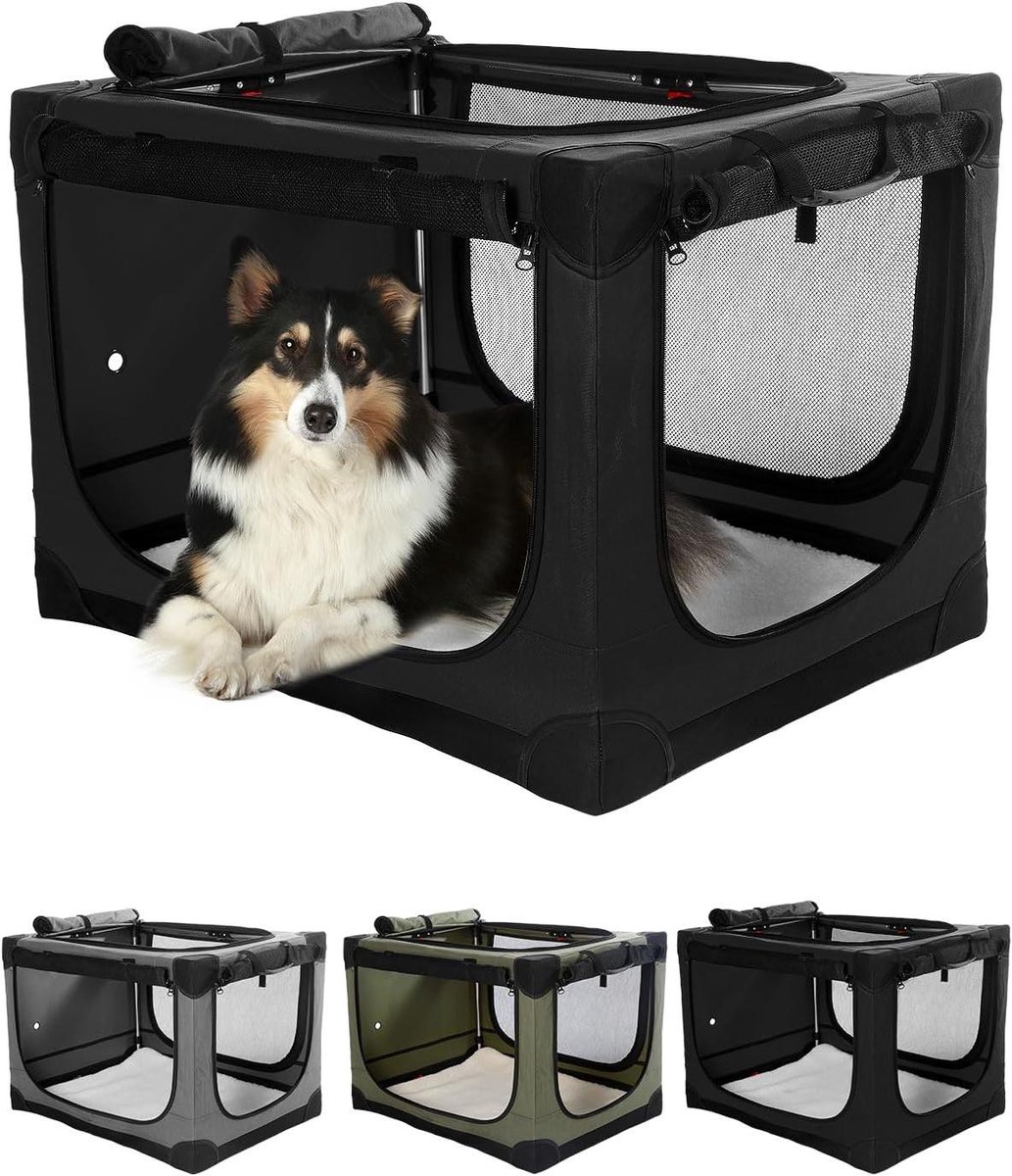 Opvouwbare Hondenbench - Reiskennel Hond - Reizen en Thuis - 4-Deurs Ontwerp - 90x64x64cm - Zwart