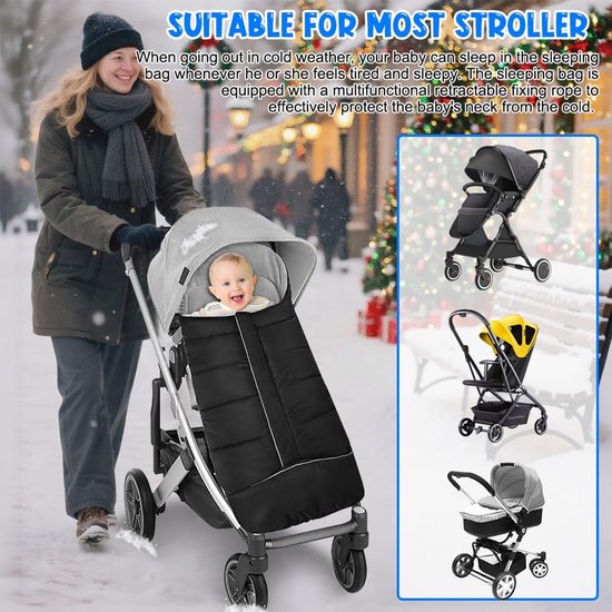 Baby Voetenzak - Kinderwagen Zak - Winter Wandelingen - Waterdicht Winddicht - 97x42 cm - Zwart — afbeelding 3