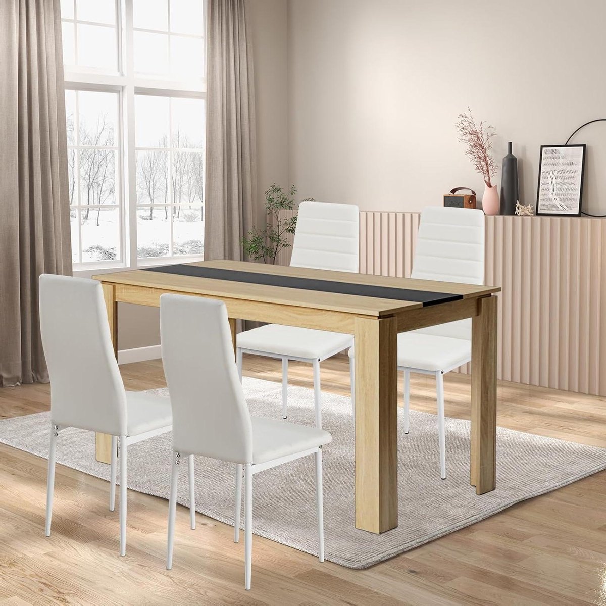 Eetkamerset met 4 stoelen - Eetgroep tafel stoelen - Woonkamer keuken kantoor - Krasbestendig melamine oppervlak