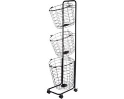 Wasmand 3-Laags op Wielen 122x31x25 cm - Wassorteerder voor Badkamer & Wasruimte