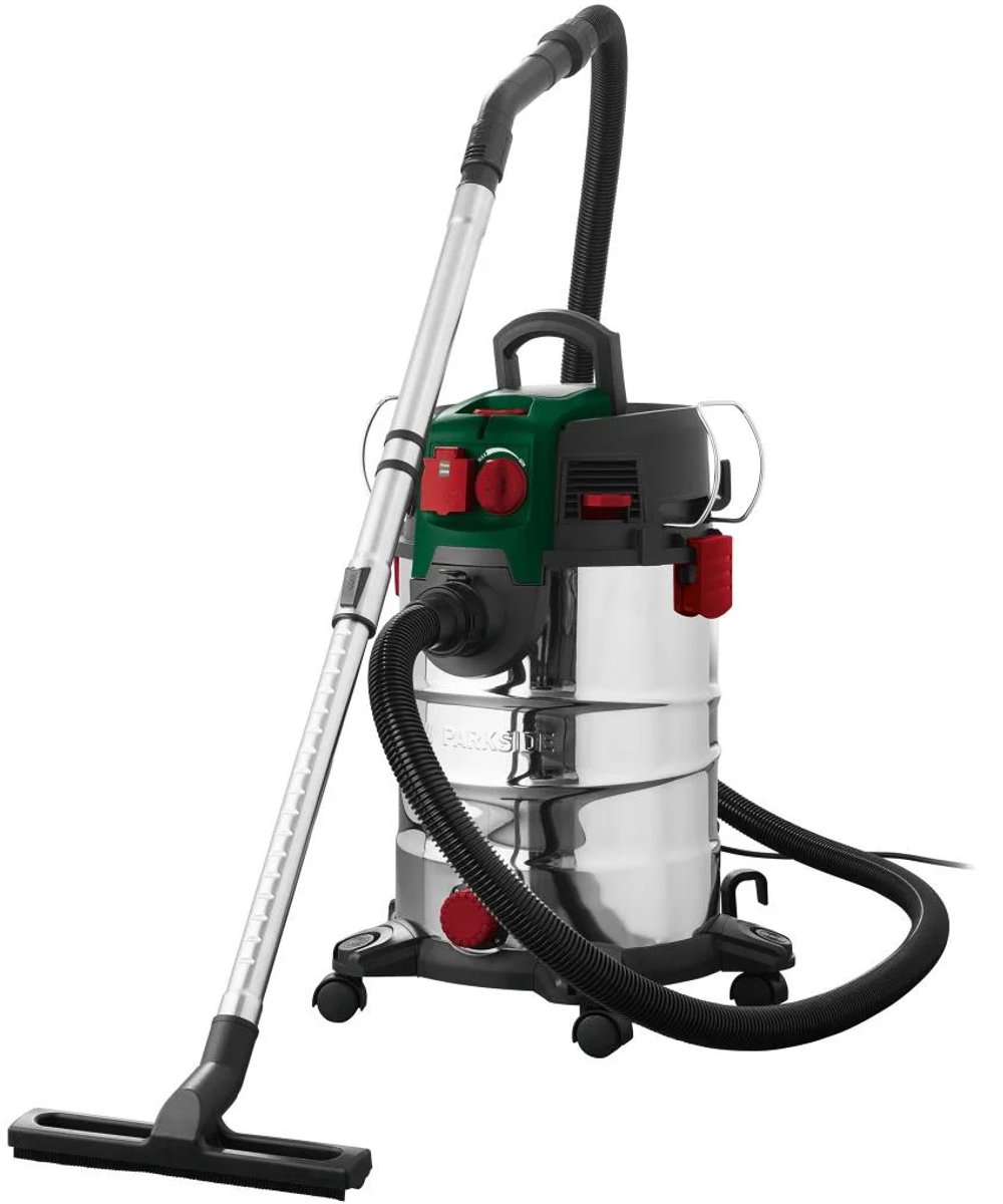 Parkside Nat en Droog Stofzuiger - Vermogen: 1500 W - Zuigkracht: max. 181 mbar - Capaciteit tank: 30 L - Traploos instelbare luchtstroom - Geluidsarme motor - Met korte nalooptijd voor optimale reststofopname