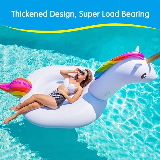 Eenhoorn Zwembad Drijver - Opblaasbaar Waterbed - Zomer Waterplezier - Groot Formaat - 250x140x110cm - Wit — afbeelding 3