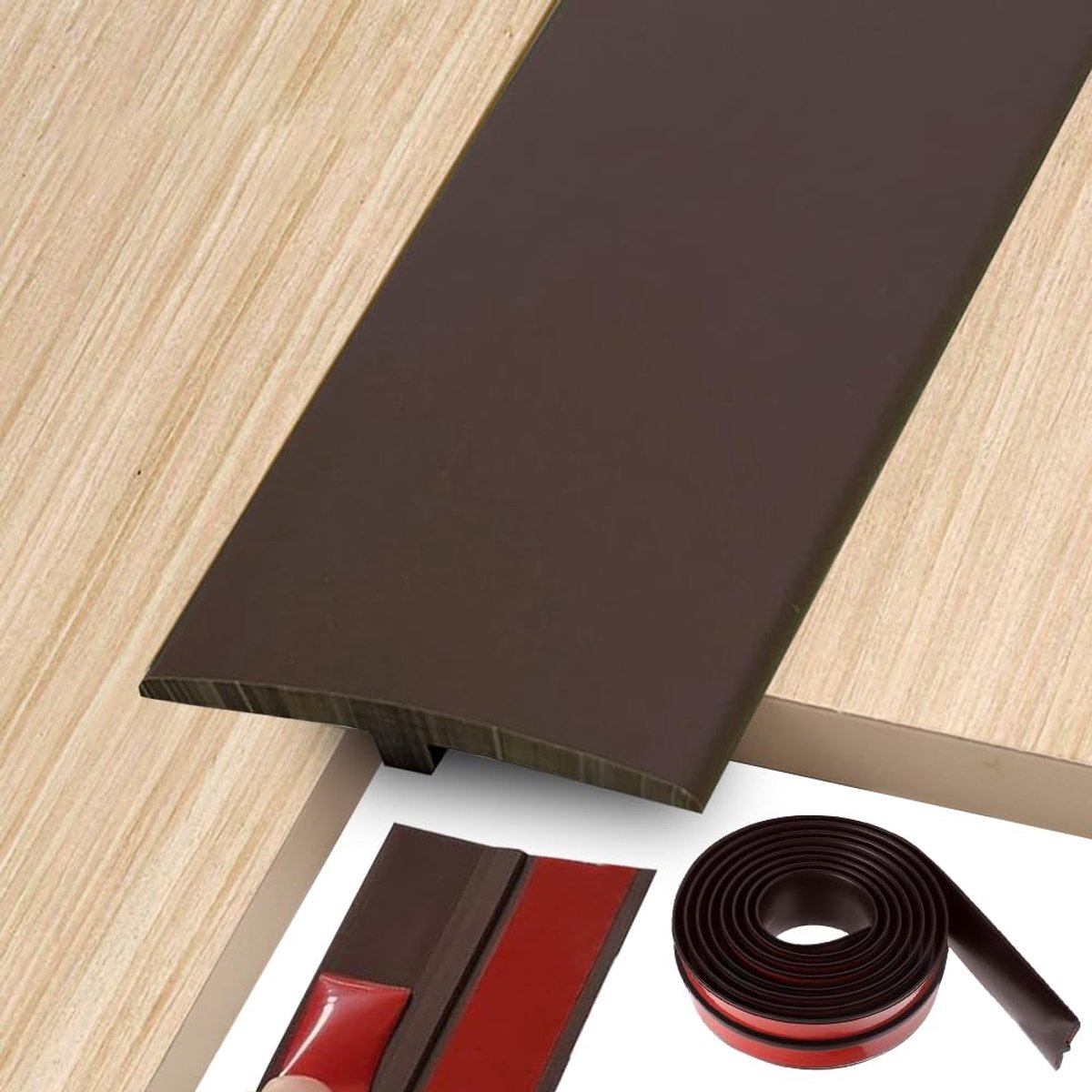 Overgangsprofiel T-Profile 5 x 300 cm, Zelfklevend PVC Deurdrempel, Voor Vloerverbindingen