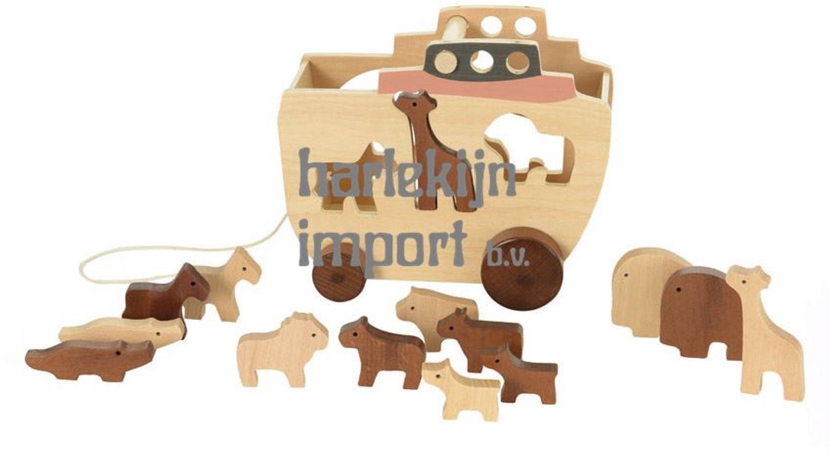 Egmont Toys houten trekfiguur Ark van Noah - educatief speelgoed 24x12x20 cm.