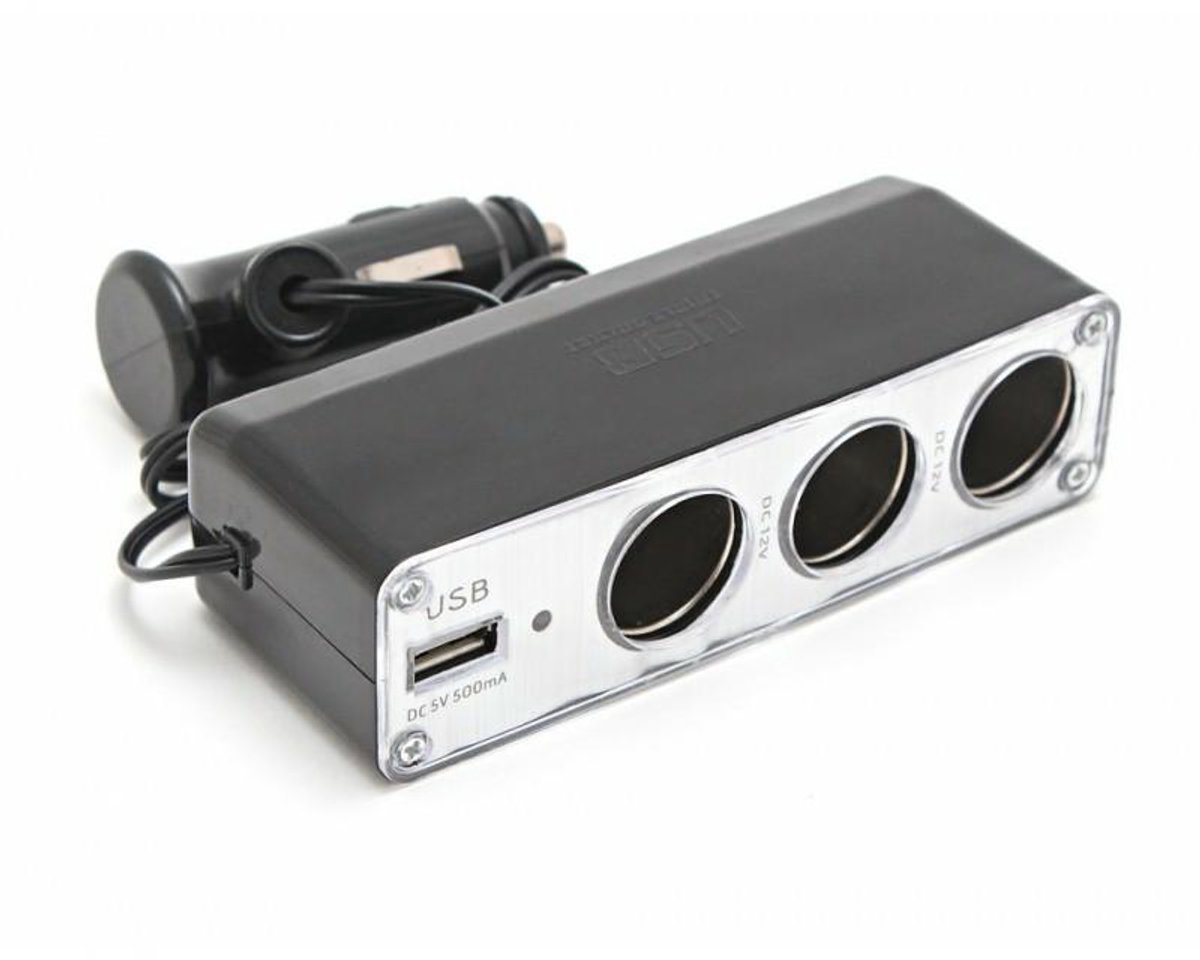 KING Serie - Auto Sigarettenaanstekerverdeler - 12V - 3 Stopcontacten + USB
