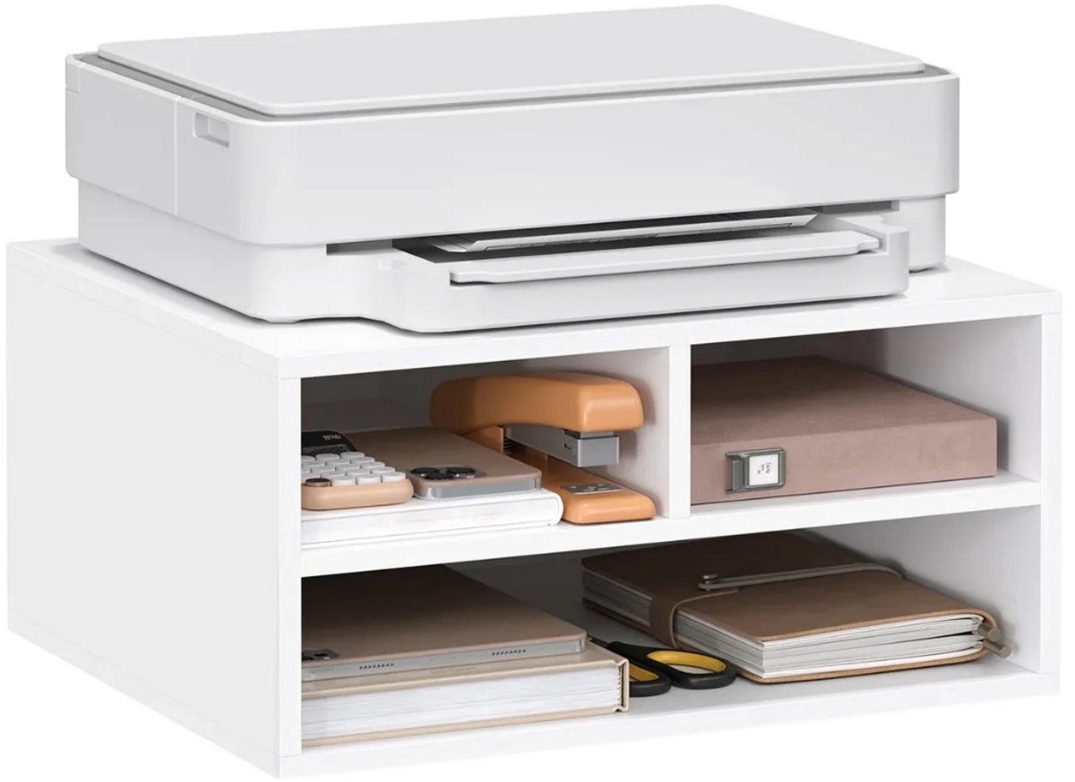BukkitBow - Compacte Printerverhoger met 3 Opbergvakken - Modern Design - Wit