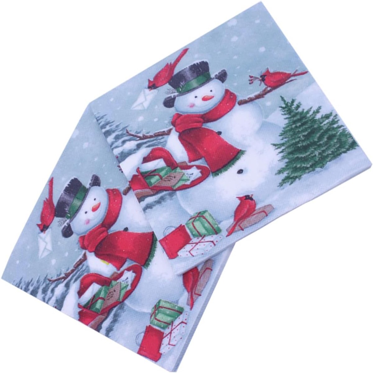 Papieren Servetten - Restaurant Tissue - Feestelijke Decoratie - Sneeuwman Patroon - 33x33 cm