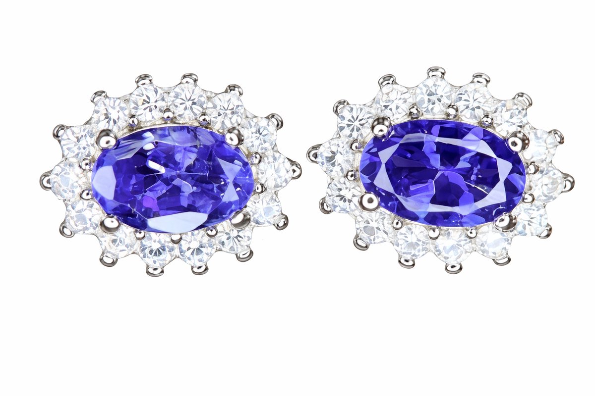 Tanzaniet Oorbellen 925 Sterling Zilver – Natuurlijke Edelsteen met Zirkonia Halo – Luxe Blauwe Dames Oorbellen