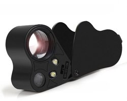 Verlichte juweliersloep met 30x of 60x vergroting, opvouwbare sieradenloep met helder LED-licht voor edelstenen, sieraden, munten, postzegels, enz