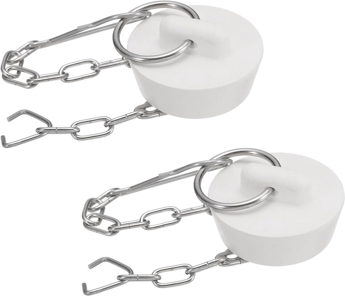 Badstoppers Rubber - Afvoer Stopper - Keuken Badkamer - Met Trekring Ketting - 28-31 mm - Wit