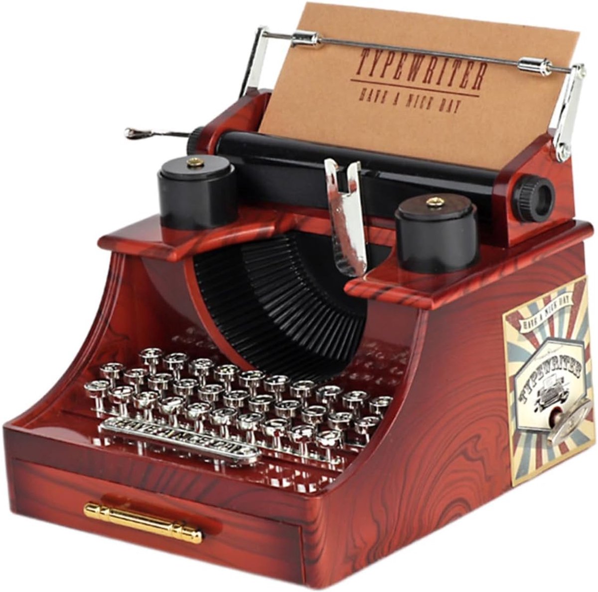 Muziekdoos Vriend - Bureau Melodiedoos - Decoratief Ornament - Vintage Schrijfmachine Design - 13.5 x 14.5 x 11 cm - Bruin