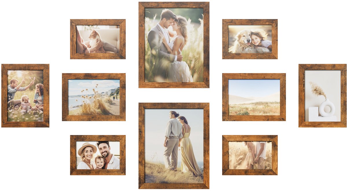 SONGMICS - Fotolijst - Fotolijsten Set van 10 - Voor 2 Foto's 20x25 cm 4 Foto's 13x18 cm 4 Foto's 10x15 cm - Kunststof & MDF