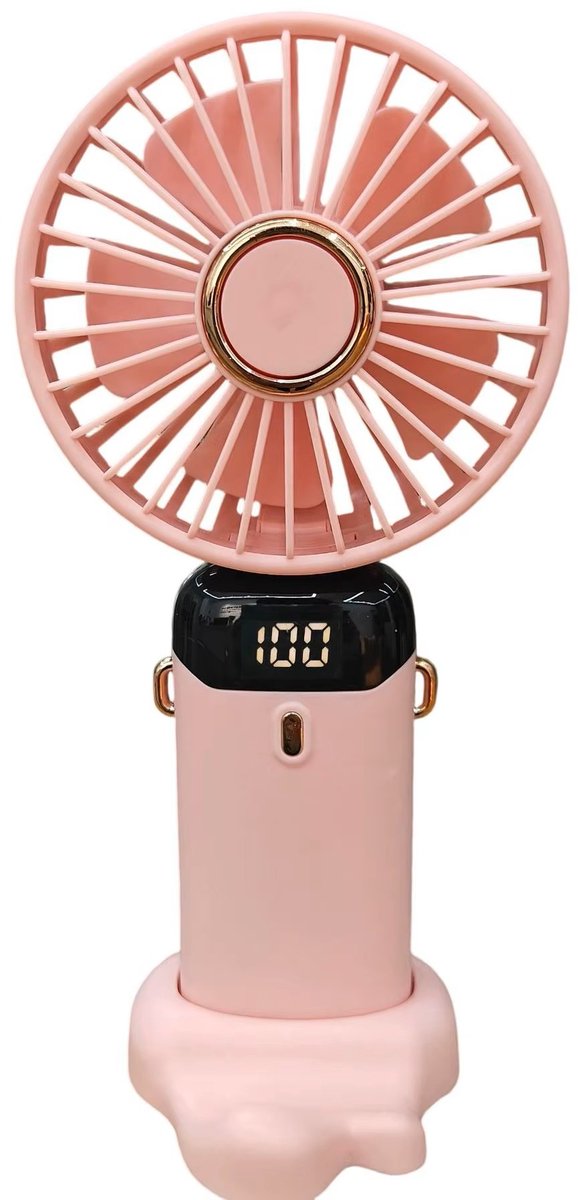 Handventilator - Kleine USB-ventilator - Mini Ventilator - Draagbare mini-ventilator - Oplaadbare batterij - 3600 mAh - Digitaal beeld - 5 Standen - Ventilator - Nek Ventilator usb oplaadbaar - Opvouwbaar met Display - Roze