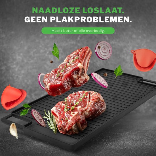 SNJY® Grillplaat Inductie - Bakplaat Inductie - Grill Apparaat - Gietijzeren Pan - Omkeerbaar - 45,8 x 25,5 - Zwart — afbeelding 5