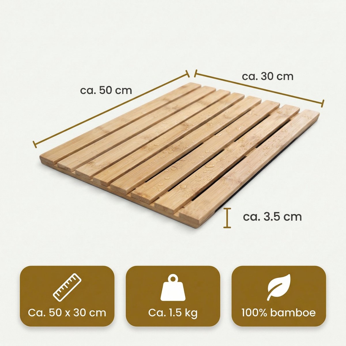 Cheqo® Douchemat Bamboe - Badmat Antislip - Badkamermat - Saunamat - Houten Mat - Zwembadmat - Vloermat - Doucherooster - Lattenrooster - Badplank - voor Douche en Bad - Spa en Wellness - Waterbestendig — cadeau in Wonen & Interieur - foto 3