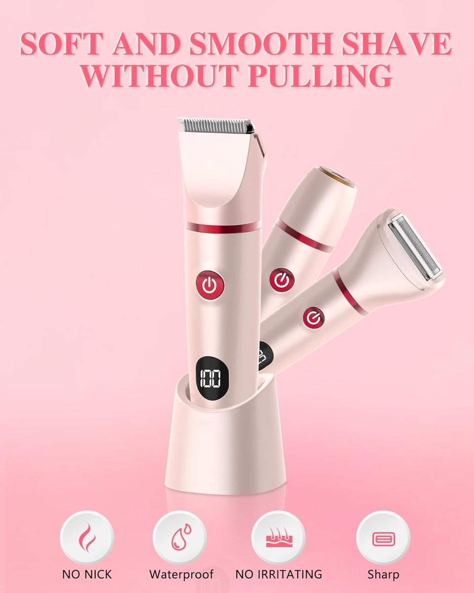 Trimmer vrouw intiem-trimmer vrouw bikinilijn -3-in-1 bikinitrimmer voor dames - Elektrisch scheerapparaat - Oplaadbare bodyhaartrimmer - Draagbare ontharingsset met afneembare onderdelen - Cadeau voor vrouwen - Roze - 13 x 19 cm — afbeelding 5