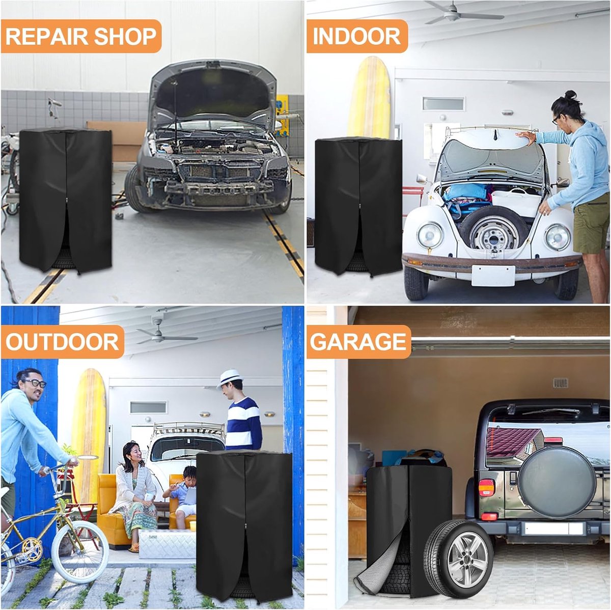 Bandenhoes - hoes voor autobanden - Inclusief 4 kussens - Met ritssluiting - Met trekkoord - maximaal 4 banden van 18-22 inch - 85x120cm - 420D - Waterdicht - Zonwerend - Stofdicht - Autobandentas - Zomerbandenhoes - voor het opslaan van banden – foto 5