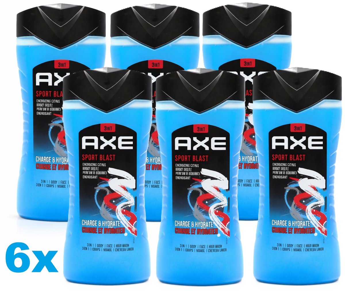 AXE Sport Blast Douchegel 3-in-1 – 6 x 250 ml – Body, Face & Hair – Verfrissend & Hydraterend