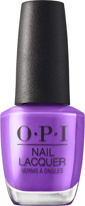 O.P.I. Nail Lacquer flesje met paarse nagellak en zwarte dop.