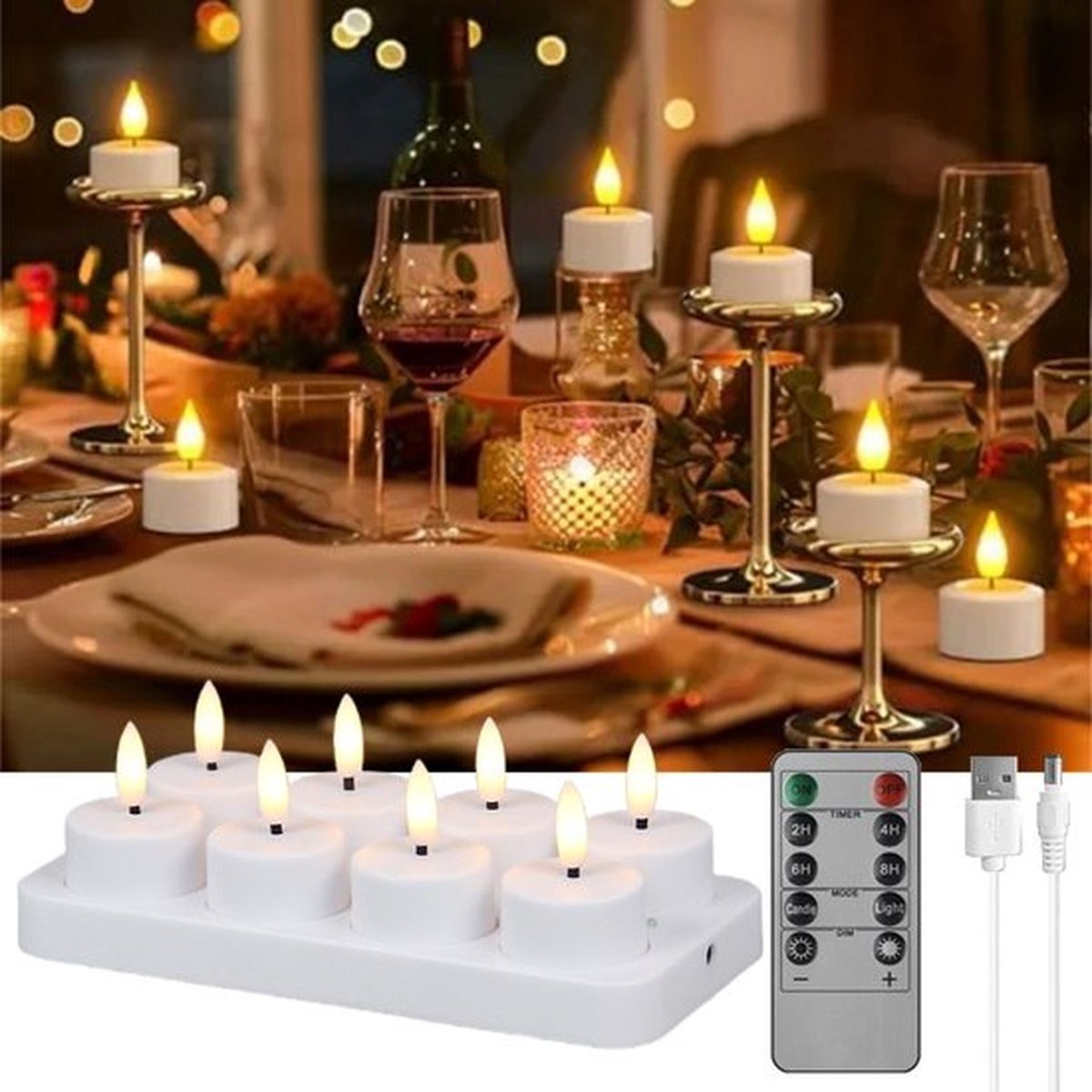 8 Oplaadbare Theelichtjes Met Afstandsbediening - Oplaadbare Led-Theelichtjes - Flikkerende Vlamloze Kaarsen Met Timer - Geschikt Voor Kerstmis - Kerstboom - Pasen - Bruiloft - Feest