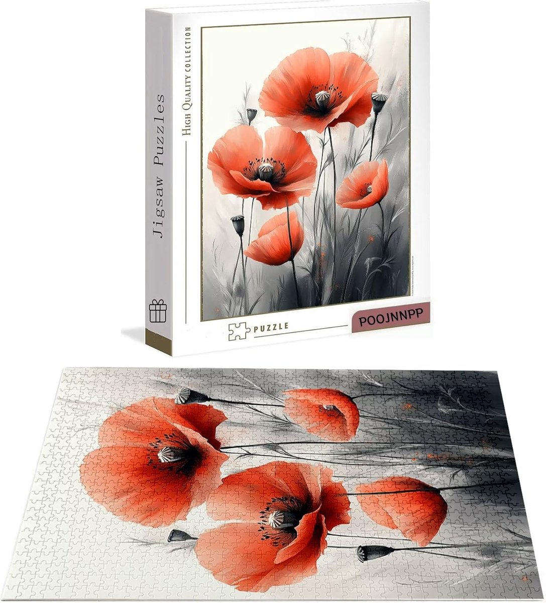 Grote Houten Puzzel - Legpuzzel Volwassenen - Ontspanning Hobby - Premium Kwaliteit Hout - 179 x 105 cm - Klaprozen Rood