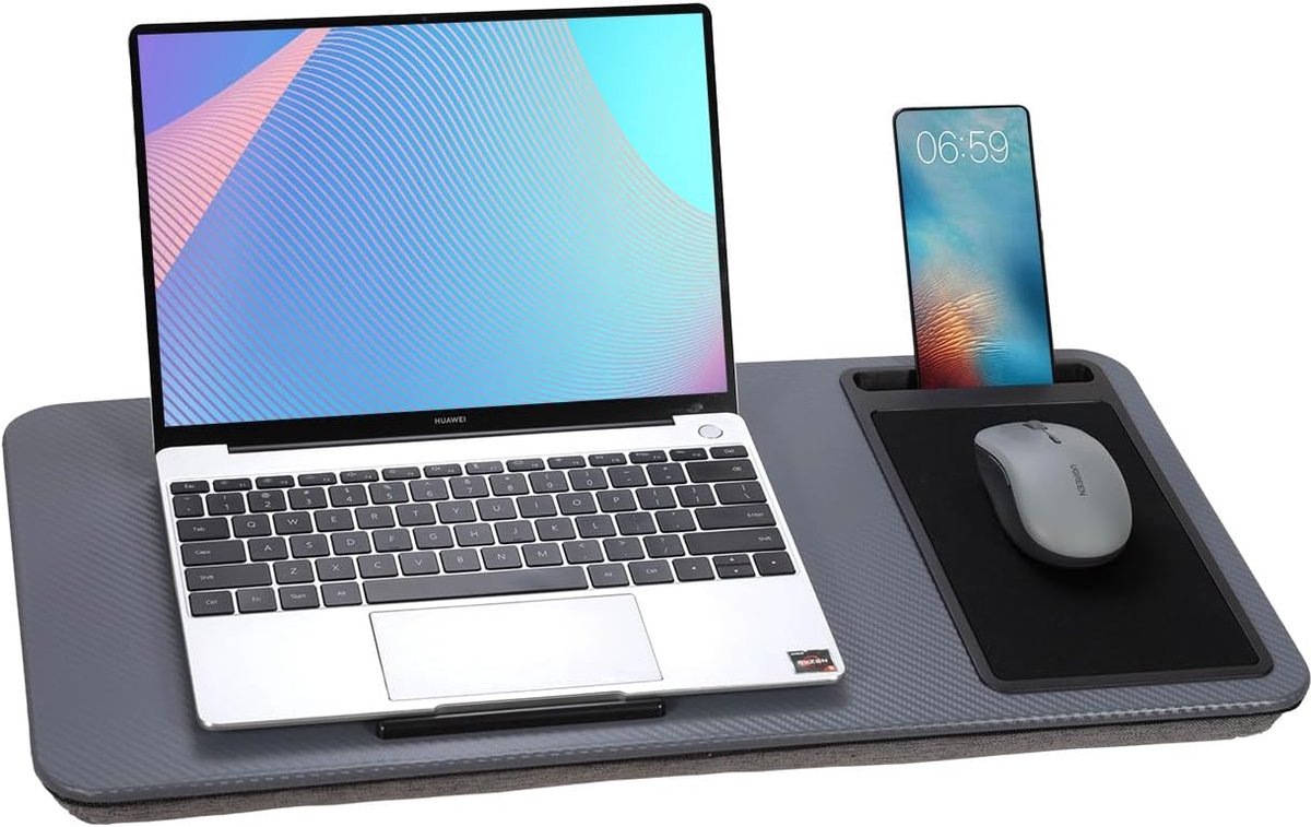 Laptop Bureau - Schoottafel - Thuiswerken - Met Kussensloop - Tot 17 inch - Donkergrijs