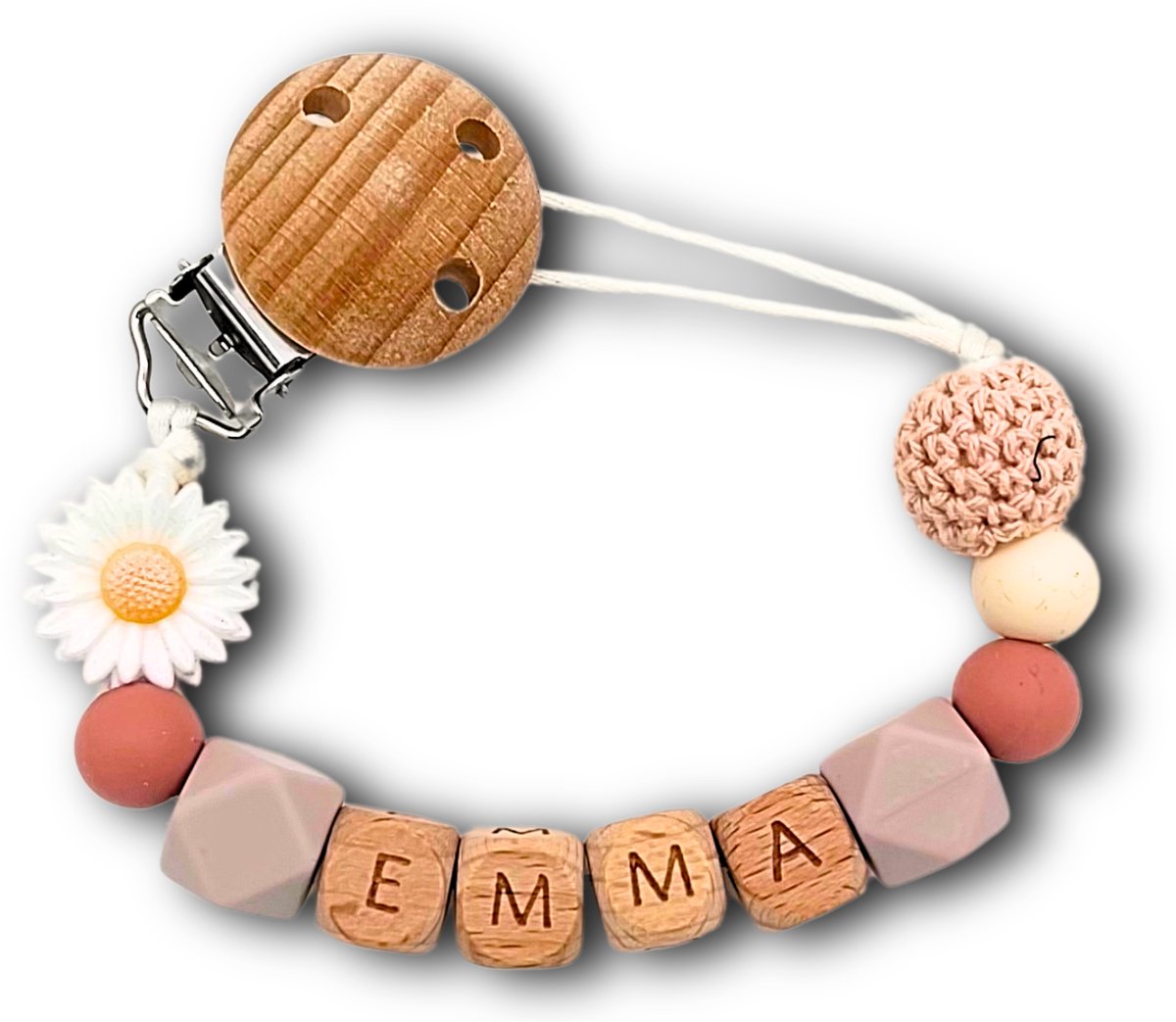 Speenkoord met naam - Madeliefje | Personaliseer - Kraamcadeau - Speenketting - Babycadeau - Babyshower