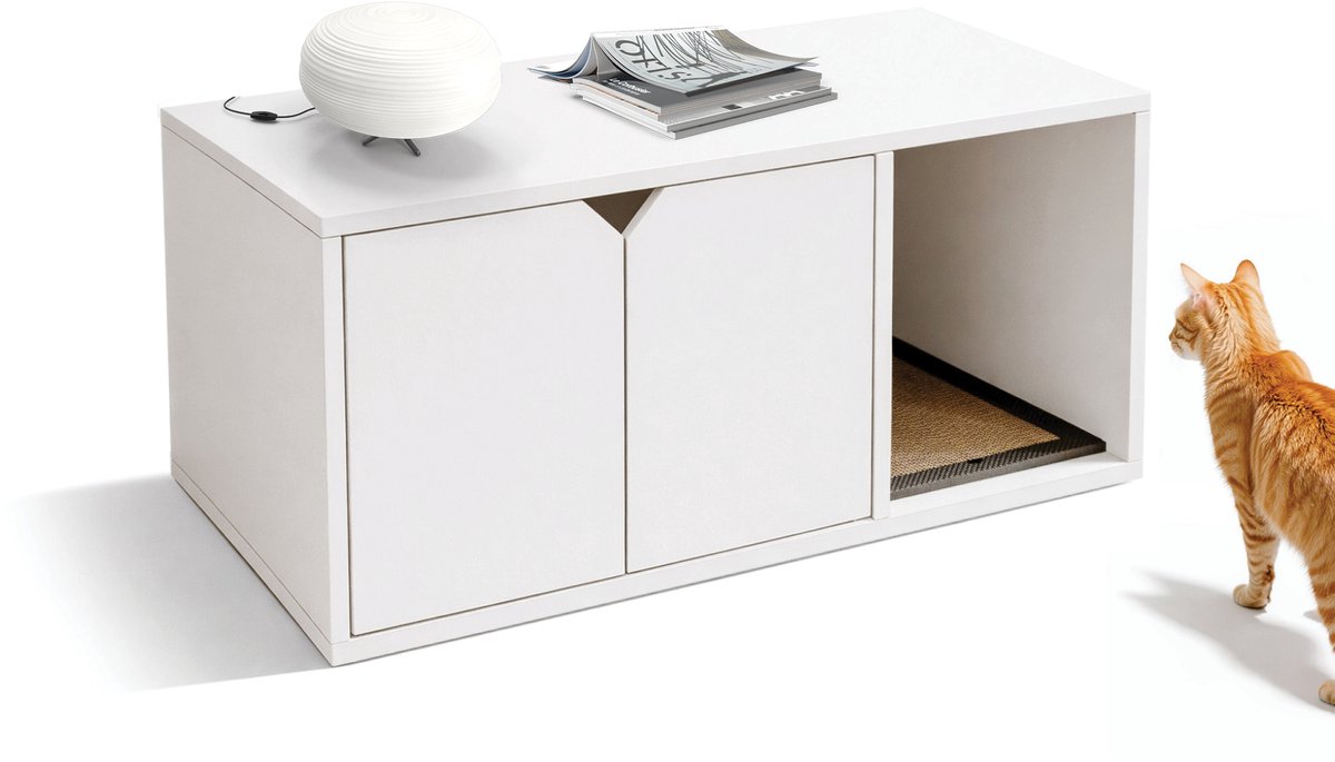 Kattenbak kast - Kattenbak huis - Kattenbak meubel - Kattenbak ombouw - duurzaam - 100% Recyclebaar - met cat scratcher en EVA drooghoud mat - Vrij van giftige stoffen van Catchi