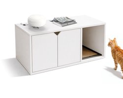 Catchi Kattenbak Kast - Kattenkast - Kattenbak Meubel - Kattenbak Ombouw - kattenbak Huis - Met Cat Scratcher & EVA drooghoud mat - Kattenkrabber - Wit