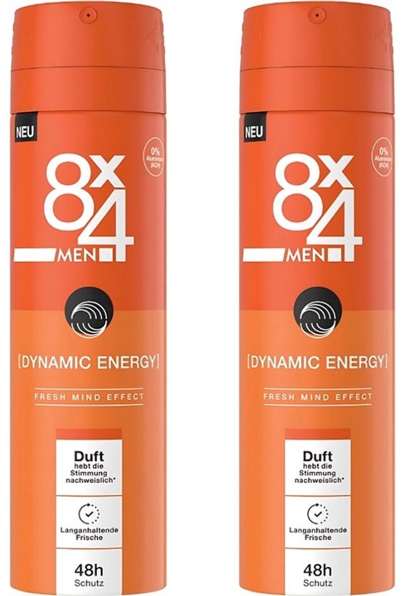 8 x 4 Deospray Men - Dynamic Energy - Deodorant - Energieke & Frisse Geur - 150 ml - Voordeelverpakking - 2 stuks