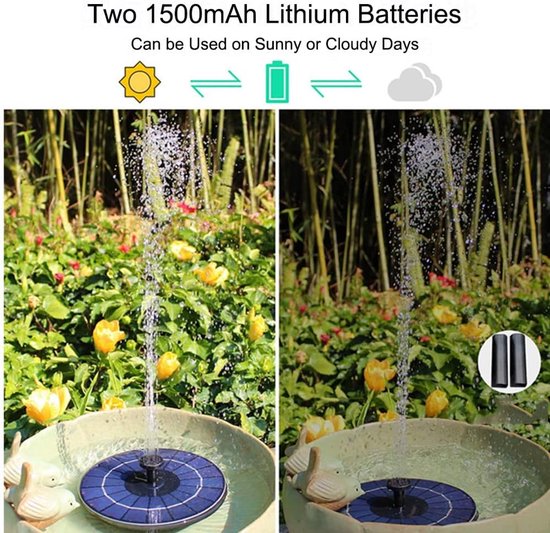 Zonne Fontein Pomp - Waterpomp Tuin - Vogelbad Verrijking - Met Ingebouwde Batterij - 4W 6W — afbeelding 3