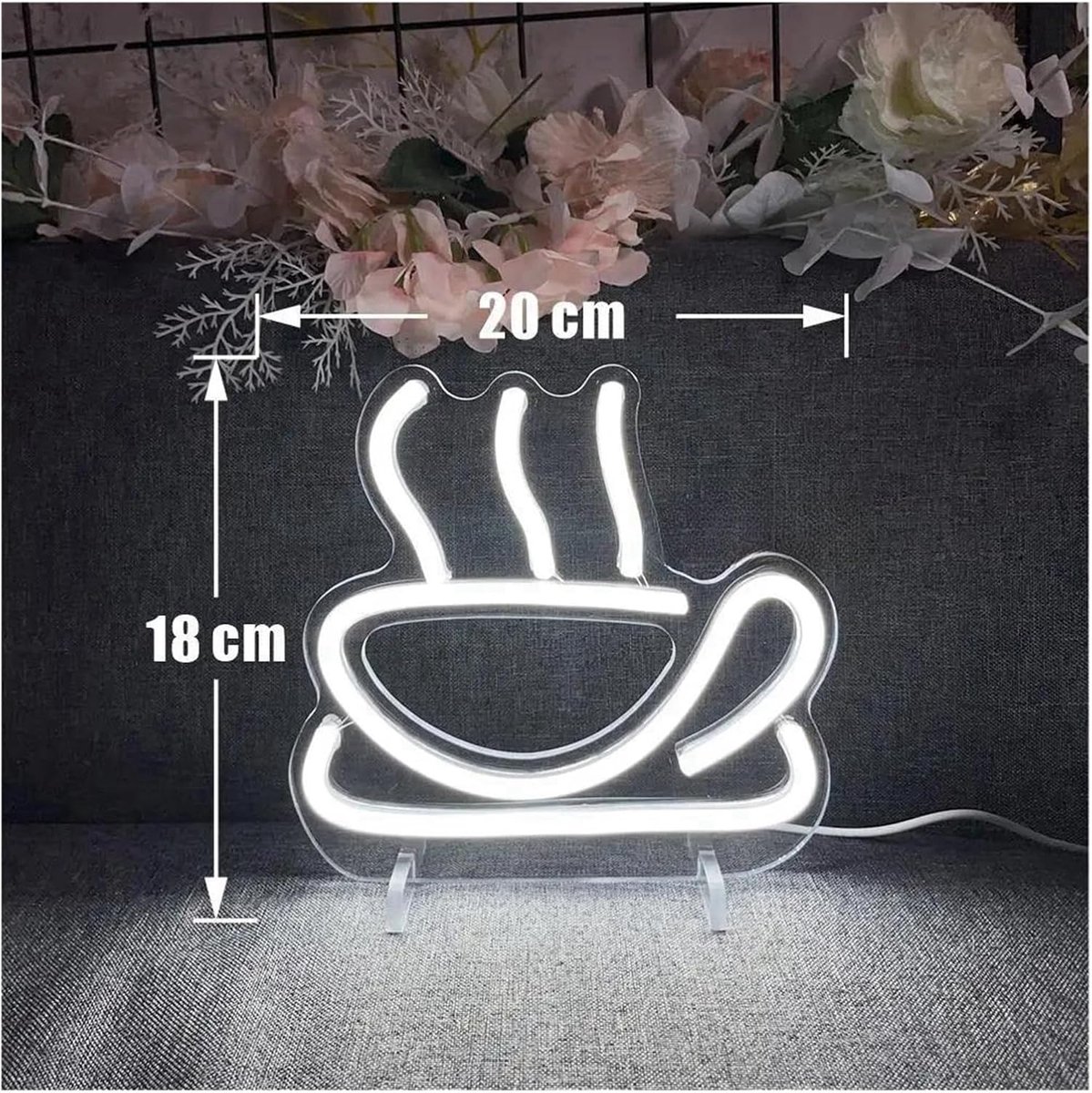 Neonlamp Koffiekopje - Decoratieve Verlichting - Wanddecoratie Huis - Dimbaar USB LED - 500 Gram