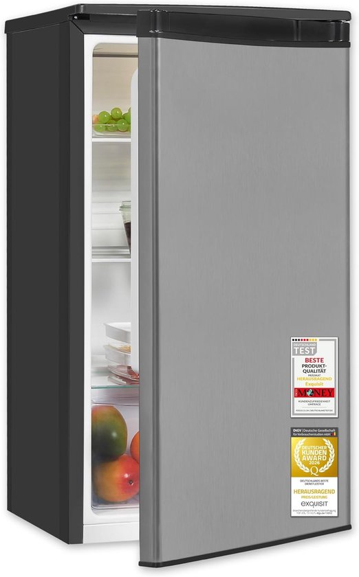 Exquisit Koelkast KS585-V-090E inoxlook | Capaciteit: 75 L | LED-verlichting | glazen planken | zonder vriesvak