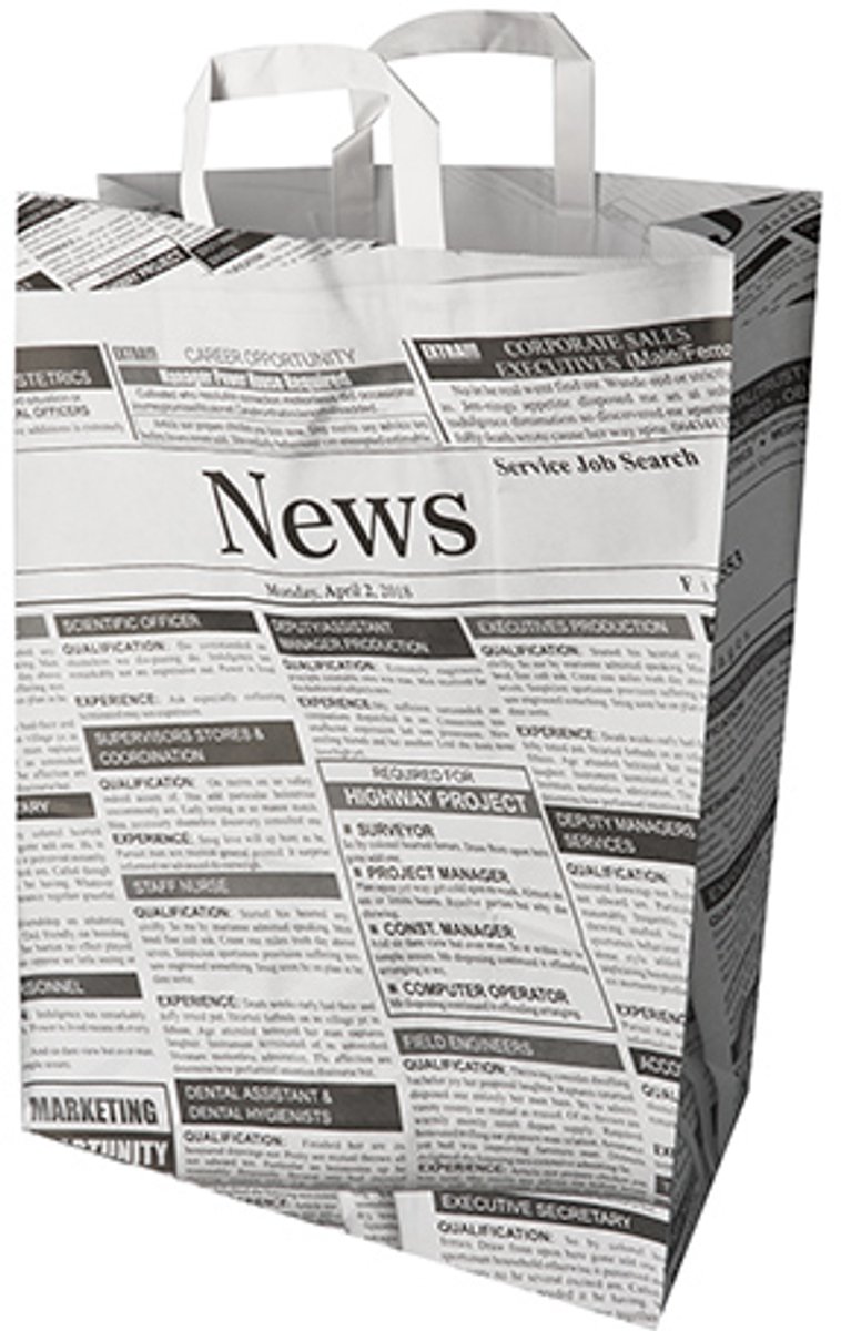 4x 50 Draagtassen papier 44 cm x 32 cm x 17 cm Newsprint met handvaten
