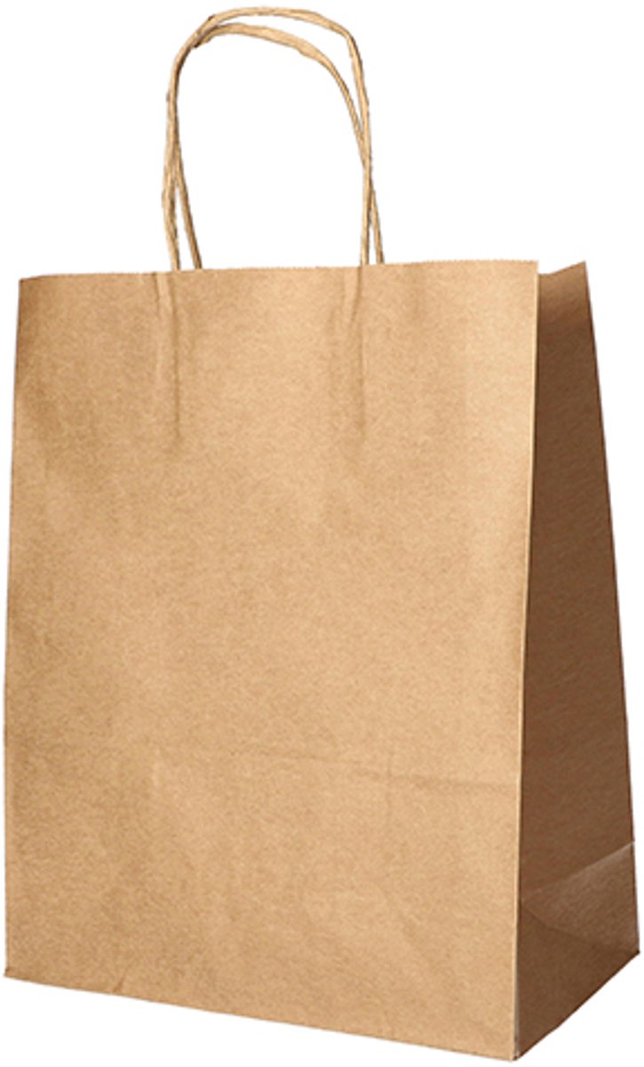 8x 25 Draagtassen papier 44 cm x 32 cm x 17 cm bruin met gedraaid handvat