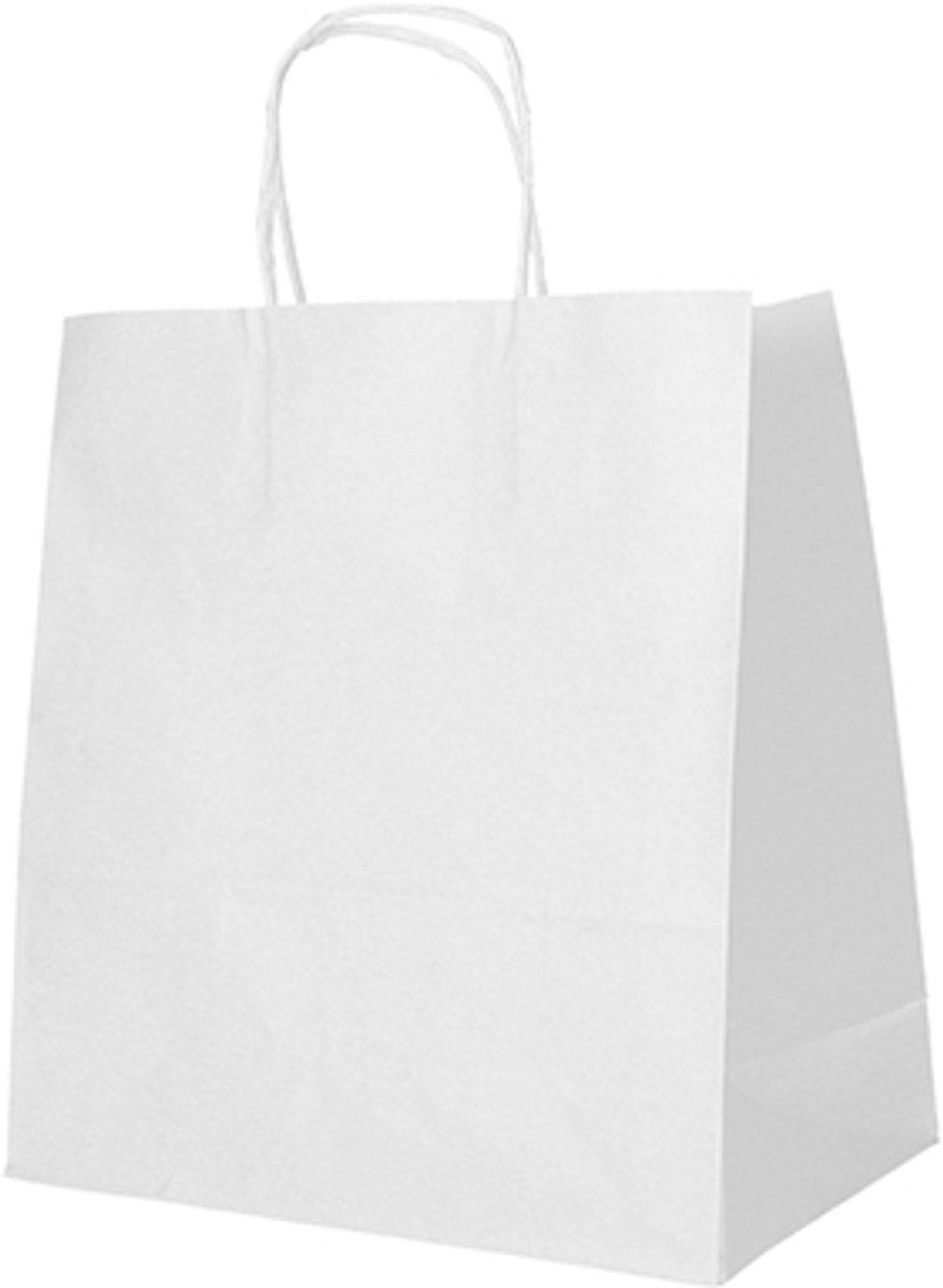 12x 25 Draagtassen papier 27 cm x 32 cm x 17 cm wit met gedraaid handvat