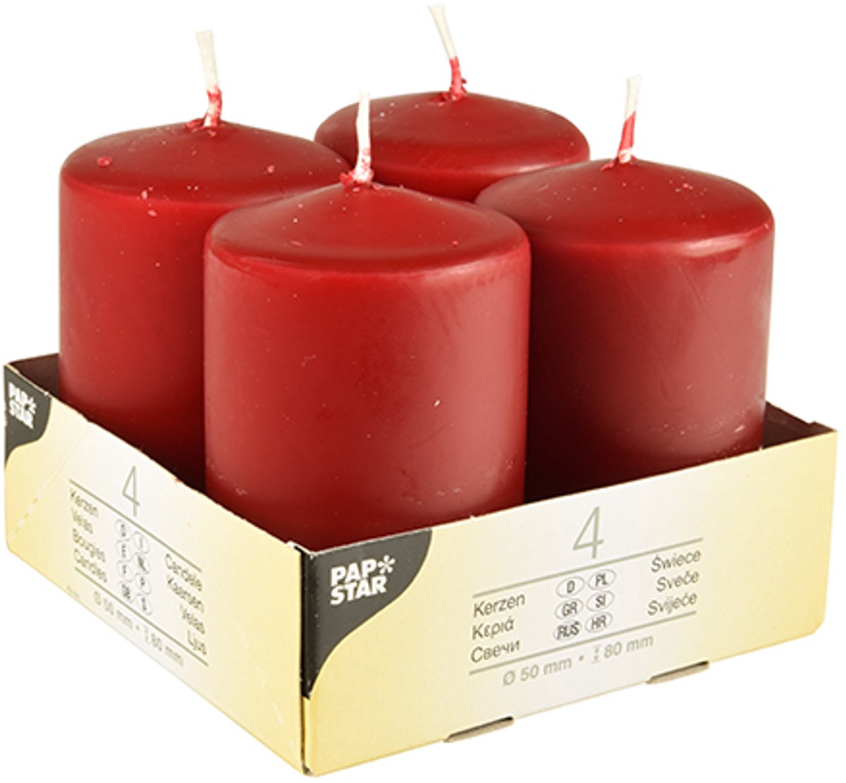 6x 4 Stompkaarsen Ø 50 mm · 80 mm bordeaux