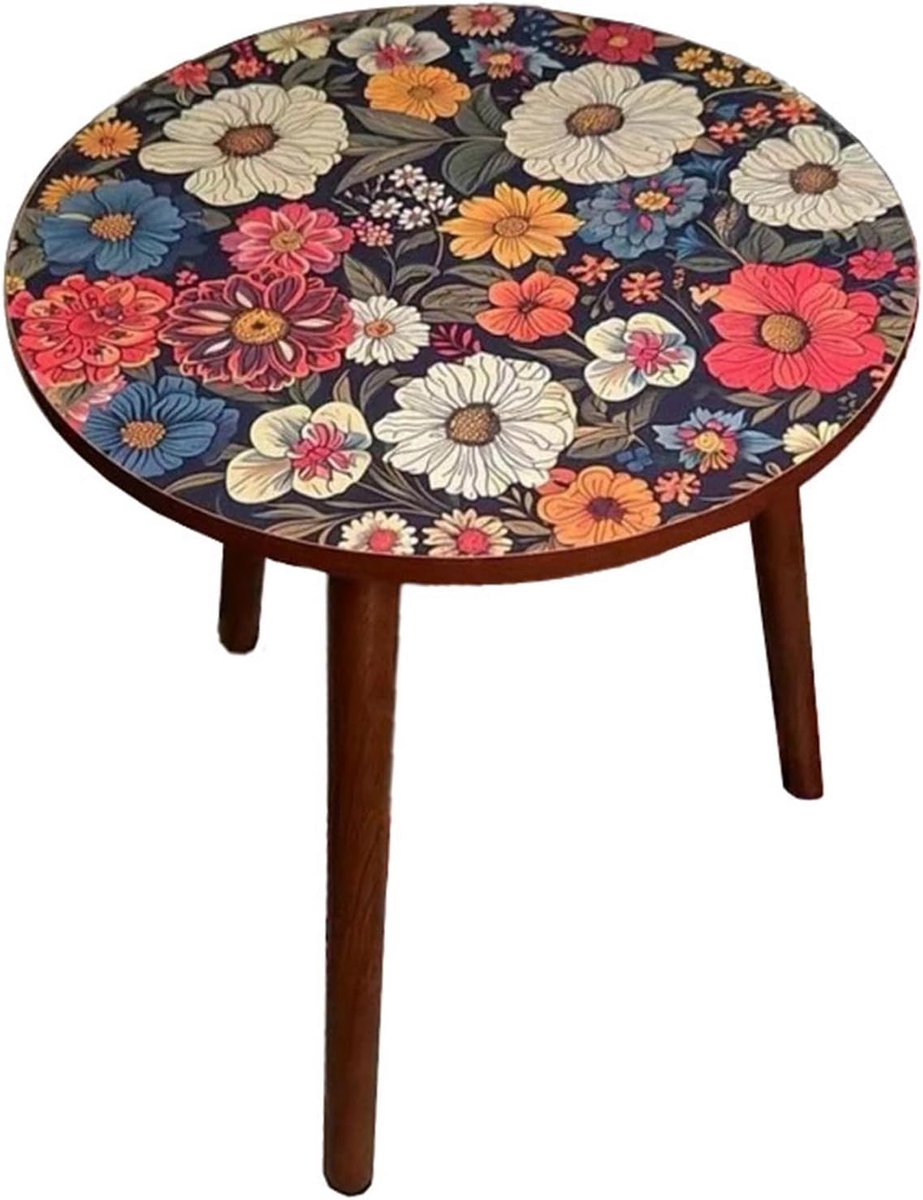 Houten Ronde Tafel - Theetafel Koffietafel - Binnen en Buiten - Stabiele Poten - 40x40x47 cm - Veelkleurig