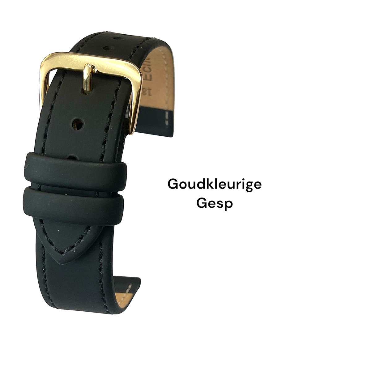 Horlogeband-horlogebandje-14mm-echt leer-zacht-mat-XL-zwart-goudkleurige gesp- leer-extra lang-14 mm