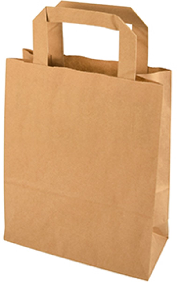 8x 50 Draagtassen papier 22 cm x 18 cm x 10 cm bruin met handvaten